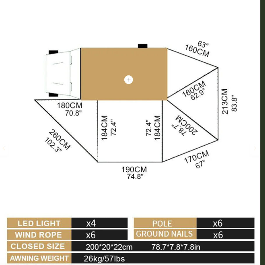 Bamatent Naturnest 270 Car Awning Plus Room Passenger Side（Awning+Awning Room)