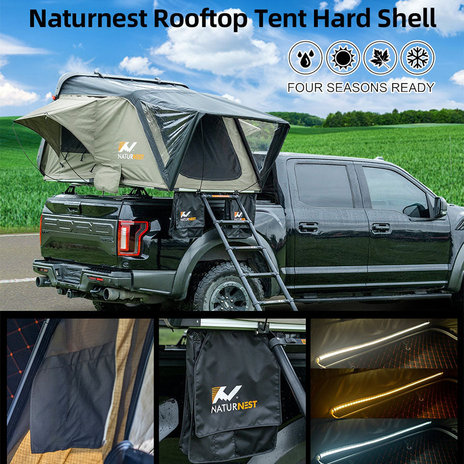 Rooftop Tent Hard Shell, Naturnest Rooftop Tent Roof Top Tent Camping Hardshell Rooftop Tents For Camping Overland Tent For Jeep Tent Car Roof Tent For Jeep Wrangler Truck Van SUV Rooftop Tent